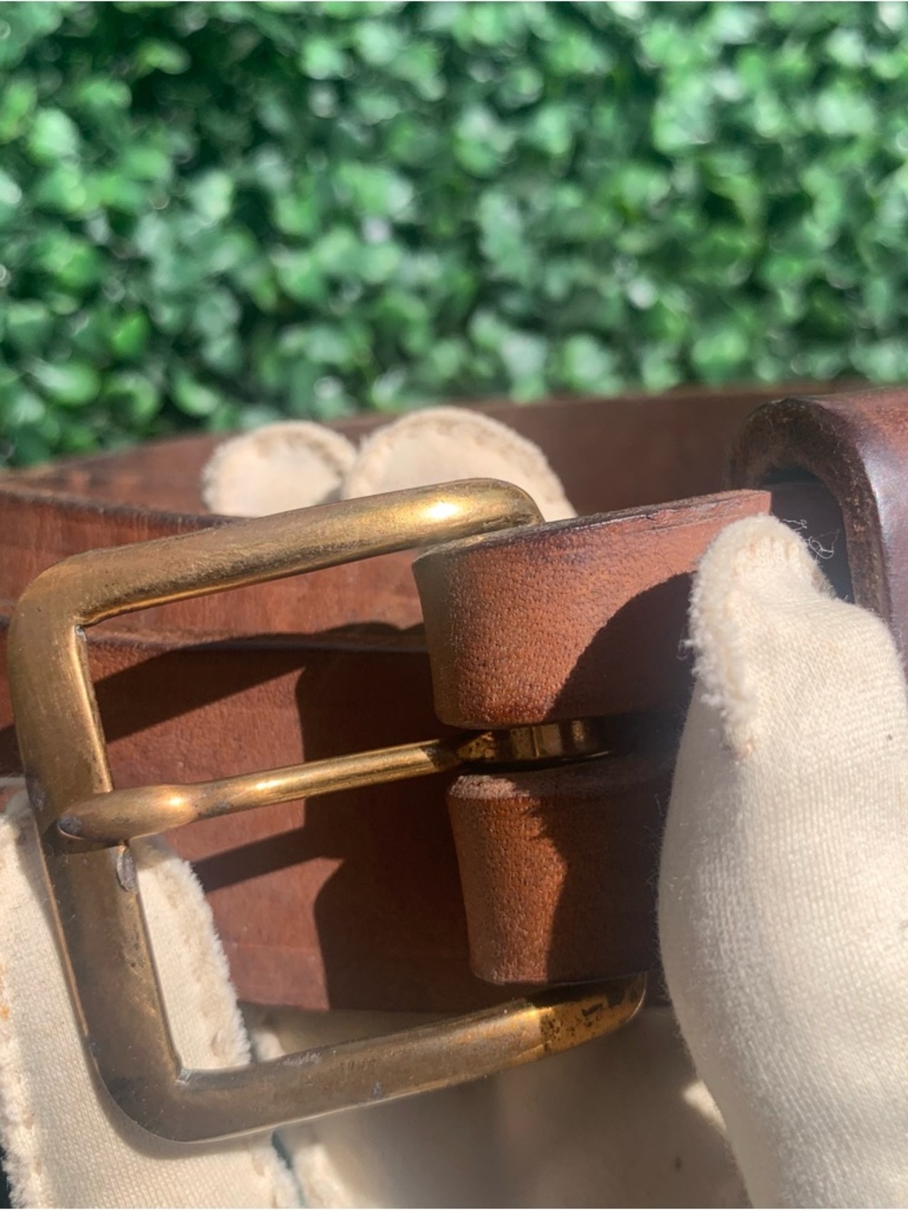 Vintage 70s brown thicker leather brass toned buckle belt western workwear